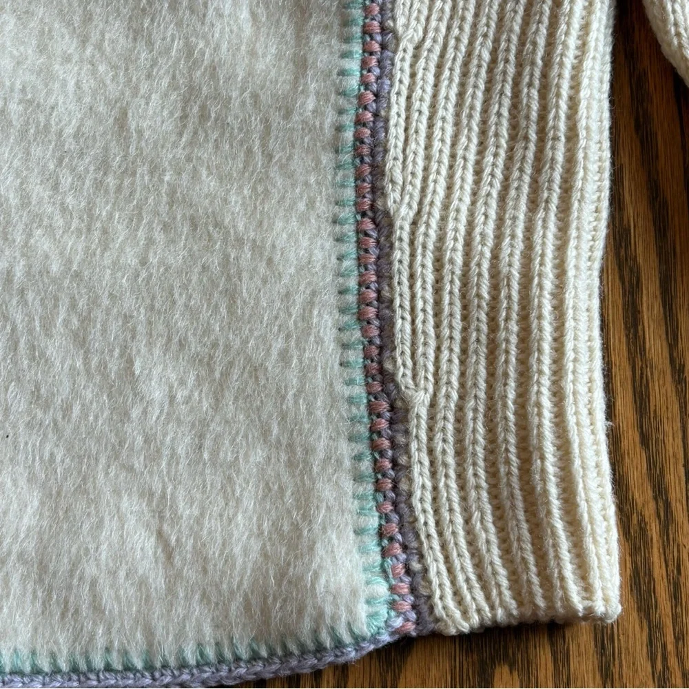 Susan Bristol Wool Cream Cardigan with Floral Accents and Silver Heart Buttons - Picture 8 of 14